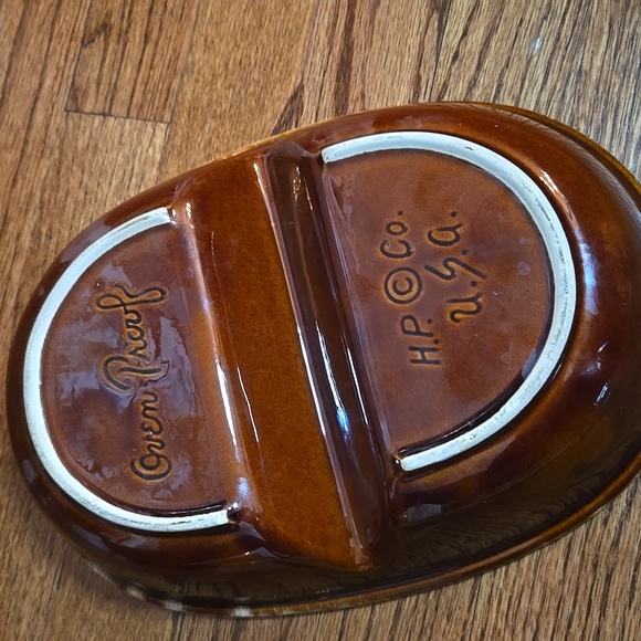 Vintage H.P. Hall Brown Glazed Divided Ovenproof Casserole Serving Dish - Picture 5 of 12